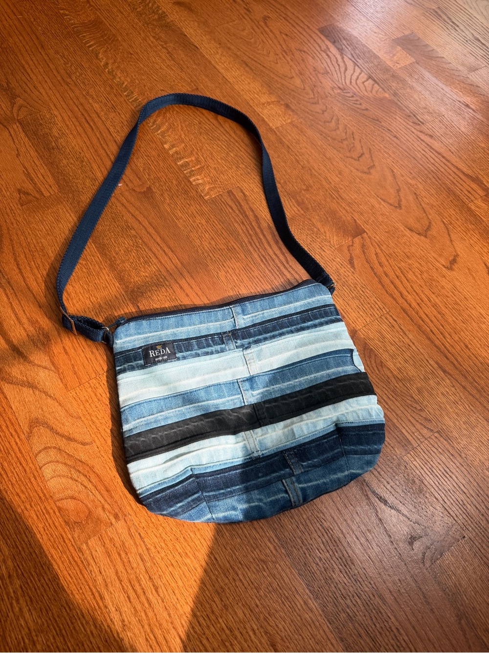 Re/Designed Striped Denim Shoulder Bag in Blue